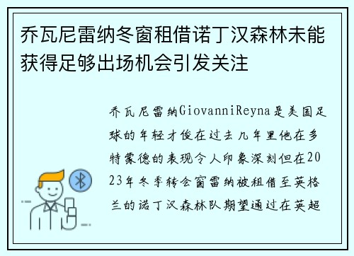 乔瓦尼雷纳冬窗租借诺丁汉森林未能获得足够出场机会引发关注 乔瓦尼雷纳冬窗租借诺丁汉森林未能获得足够出场机会引发关注